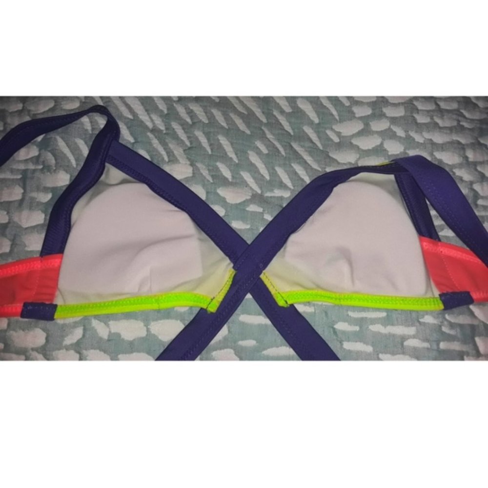 NWOT AGENT PROVOCATEUR REPLICA Strappy Cutout Neon Purple Green Coral Bikini Set - Picture 7 of 9